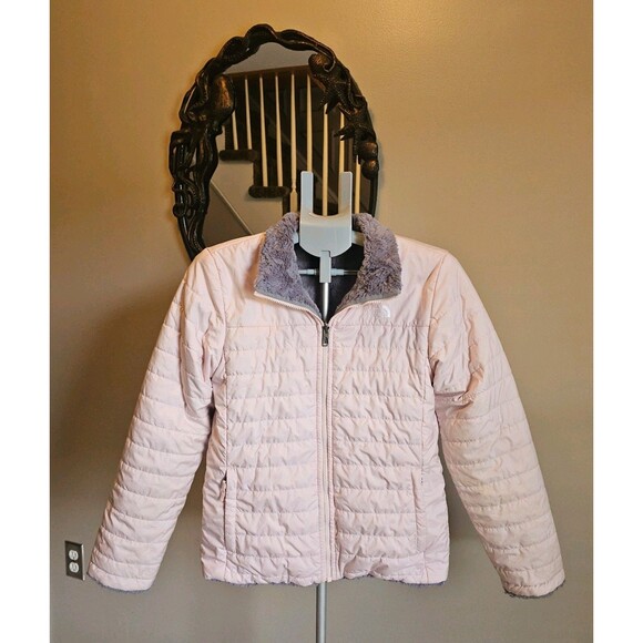 The North Face Mossbud Reversible Softshell Fleece Jacket Girls XL 18 Gray Pink - Picture 6 of 15